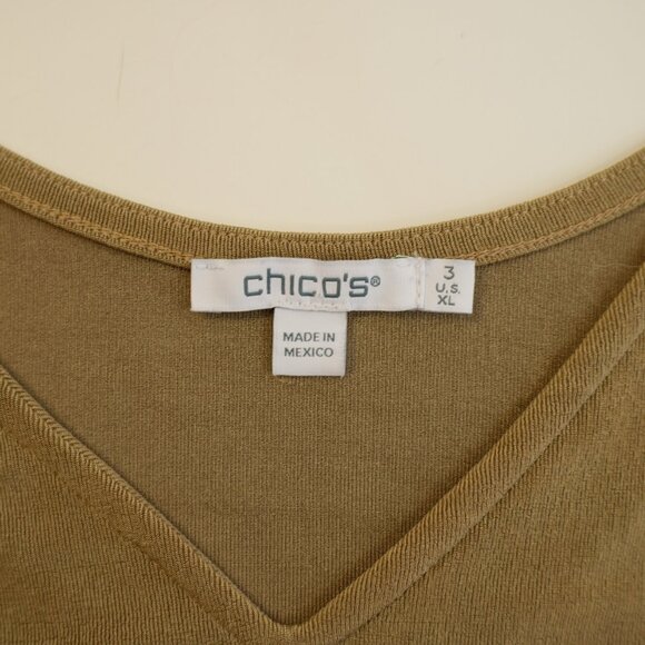 Chico's Green 3 XL Sleeveless V-Neck Stretch Blouse Top - Picture 7 of 7